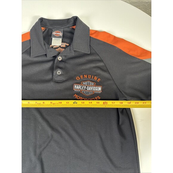 Harley-Davidson Polo Shirt Black Orange Gray Short Sleeve BikeTown Youngstown OH - Picture 8 of 10
